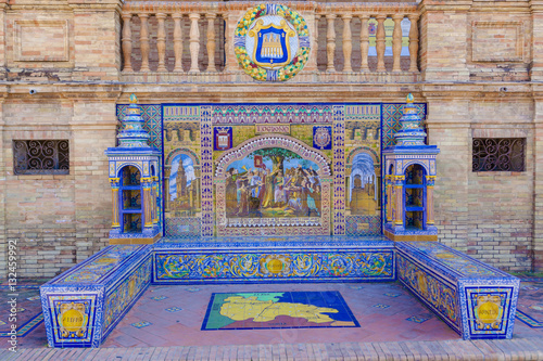 Logrono Province, Glazed tiles bench at Spain Square, Seville photo