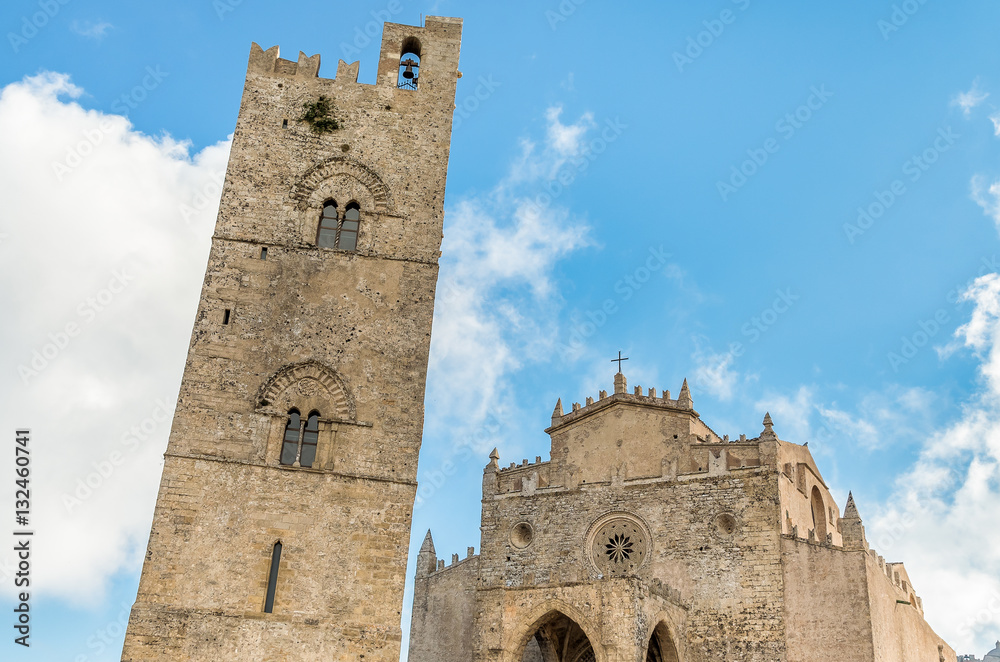 Main Cathedral of Erice, Santa Maria Assunta, chiesa Matrice or main church, province of Trapani. Sicily, Italy.