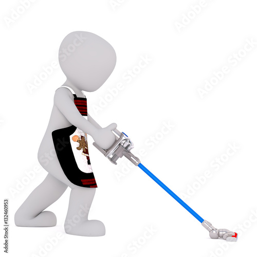 Cartoon Maid Wearing Apron and Vacuuming
