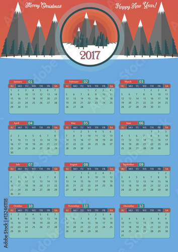 Calendar 2017 template design "Happy New Year"