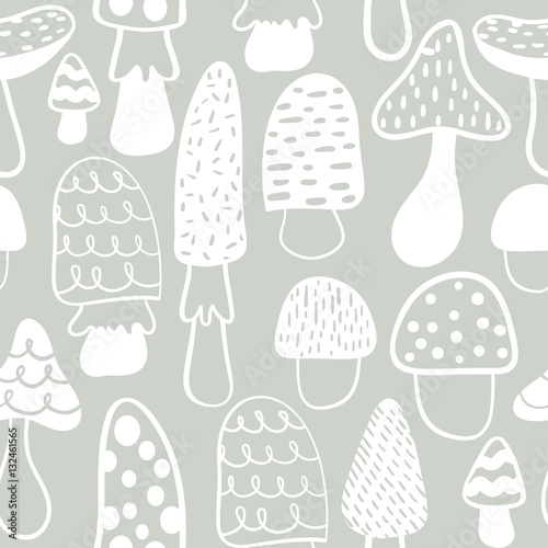 Kids and baby modern mushroom seamless pattern. Vector modern doodle background. Perfectly look on fabric, textile, etc.