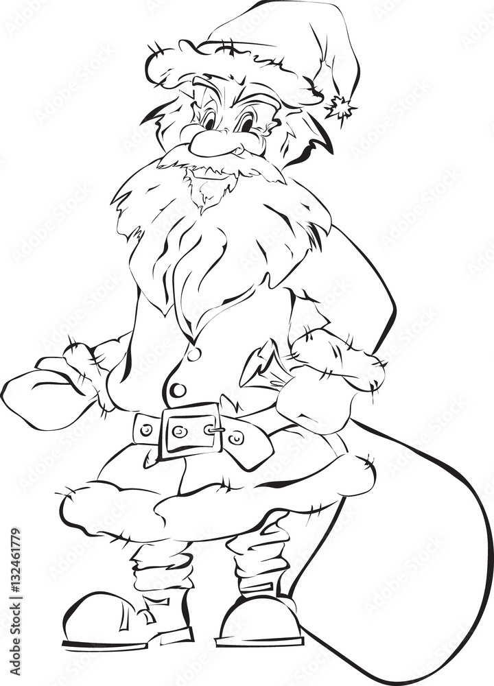 Cartoonvector illustration of a happy Santa Claus welcoming with open arms, outline
