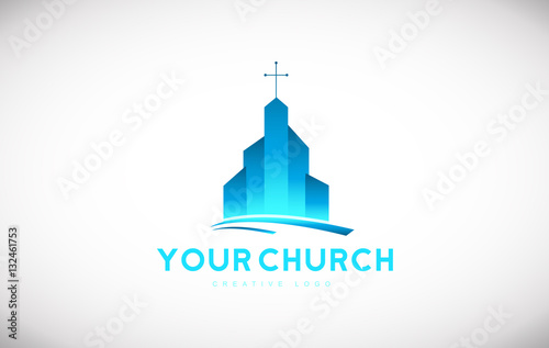 Blue church christian cross vector logo icon sign design template