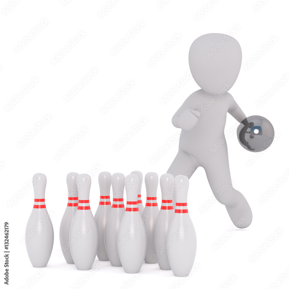 Cartoon Figure Tossing Bowling Ball Toward Pins Cartoon Figure Tossing Bowling Ball Toward Pins