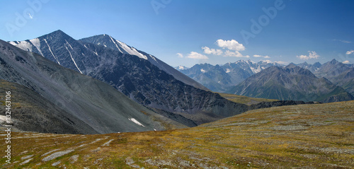Panorama of the Altai Mountains. The view from the pass Karaturek