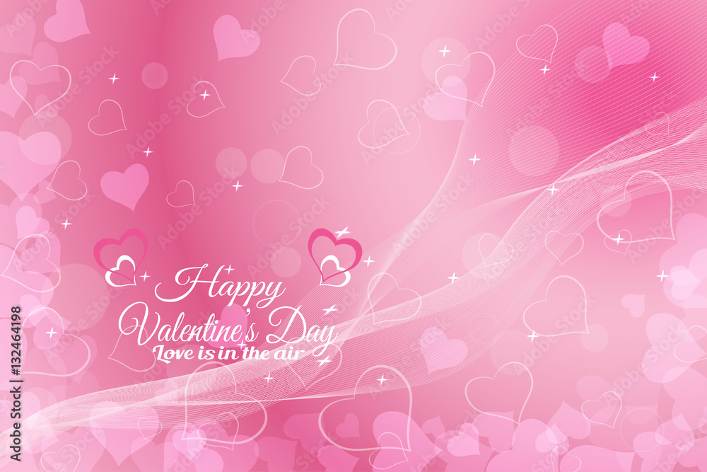 Vector Happy Valentine's Day wide background with light pink pattern from hearts, radiance and waves. Vector Happy Valentine's Day wide background with light pink pattern from hearts, radiance and waves.