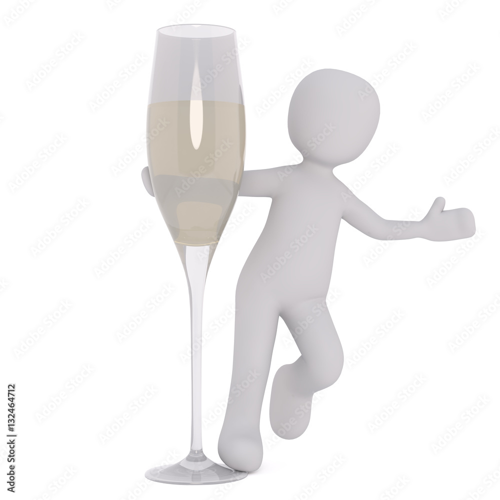 Cartoon Figure Dancing Around Champagne Flute Cartoon Figure Dancing Around Champagne Flute
