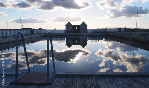 Reflections in outdoor pool in Nibe, Denmark