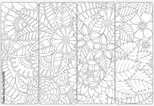 Set of four bookmarks .Floral doodling