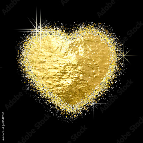 Golden shiny glitter heart shape on black