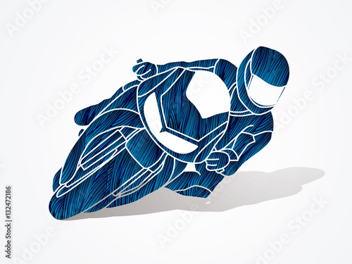 Motorcycle racing designed using blue grunge brush graphic vector