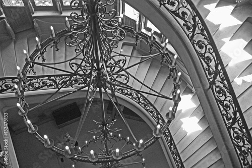 Staircase and chandelier