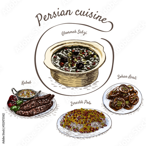 Iranian menu colorful illustration.