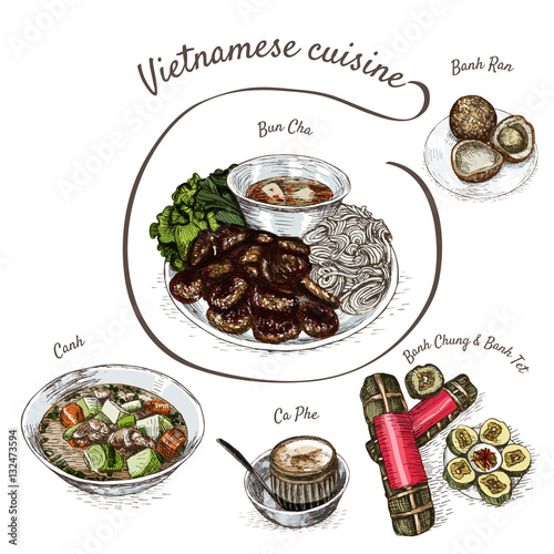 Vietnamese menu colorful illustration. photo