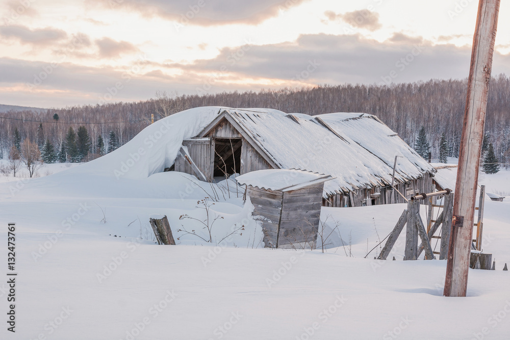 Snow-covered house.