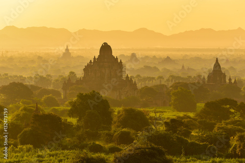 The plain of Bagan is under repair after earthquake on during sunrise,Myanmar