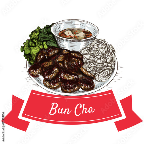Bun Cha colorful illustration.