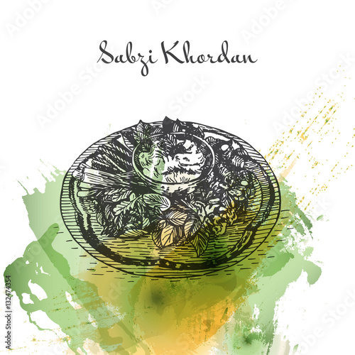 Sabzi Khordan watercolor effect illustration.