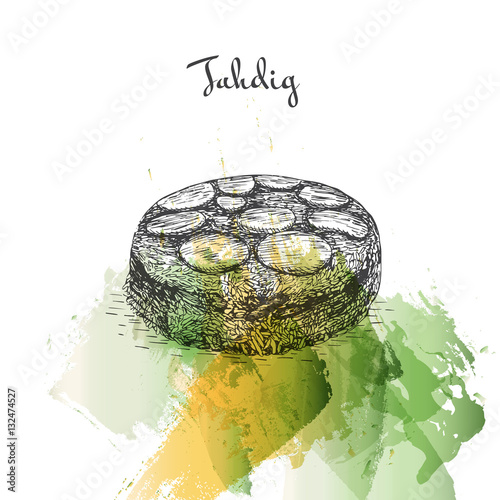 Tahdig watercolor effect illustration.