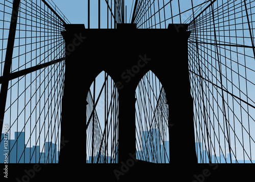 Silhouette of the Brooklyn Bridge from on the bridge.