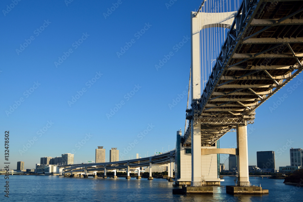 東京湾の美しいレインボーブリッジの風景 東京湾の美しいレインボーブリッジの風景