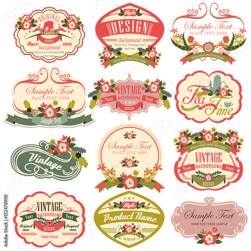 vintage labels with flower