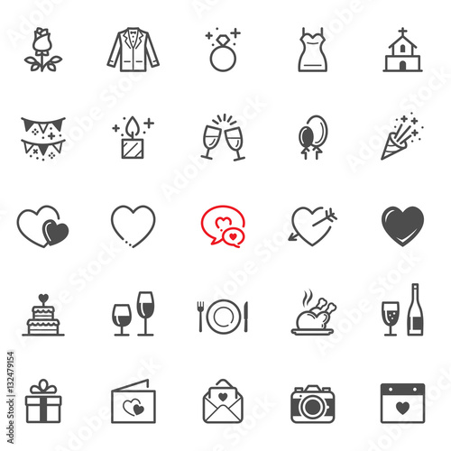 Love and Wedding icons with White Background