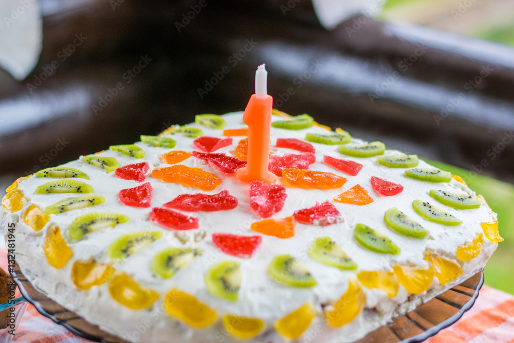 One year Birthday pie with a candle