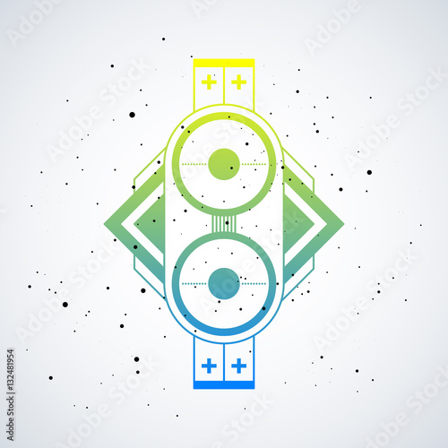 Futuristic design element with colorful gradient on white background. Useful as poster or print.
