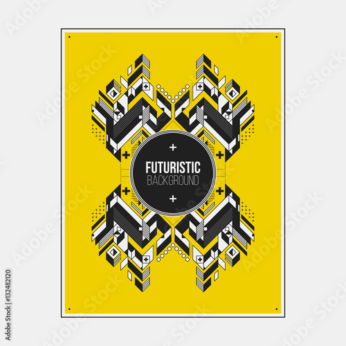 Poster/print design template with symmetric abstract element on colorful background.
