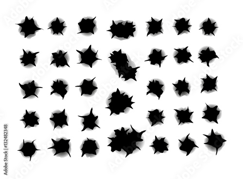 Set bullet holes, target shooting, isolated vector illustration
