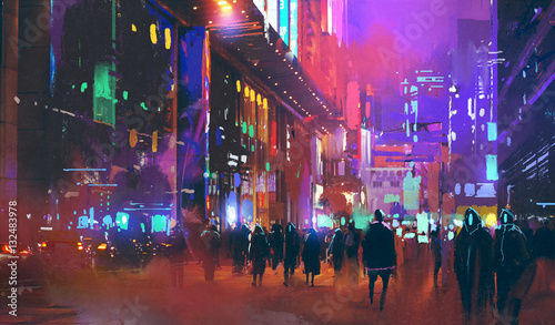 Cyberpunk City, Abstract Illustration, Futuristic City, Dystoptic