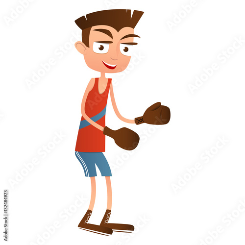 Cute boy teen boxer with boxing gloves.