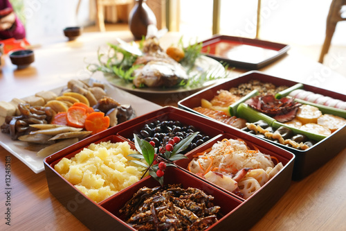 Photography Japanese style new year's meal called Osechi