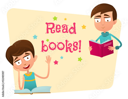 Read books Banner. Two teenage boy with books.
