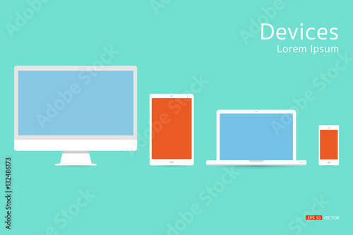 All New age electronic device (Computer, tablet, Notebook, Smart phone) with blue and orange screen, vector eps 10