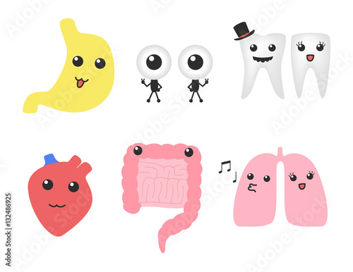 organ cartoon vector . lung intestine tooth eye stomach and heart