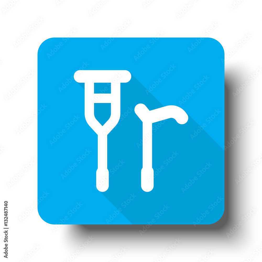 White Crutch Cane icon on blue web button White Crutch Cane icon on blue web button