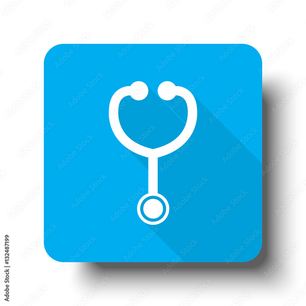 White Stethoscope icon on blue web button White Stethoscope icon on blue web button