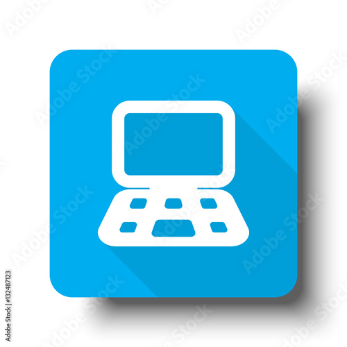 White Computer icon on blue web button