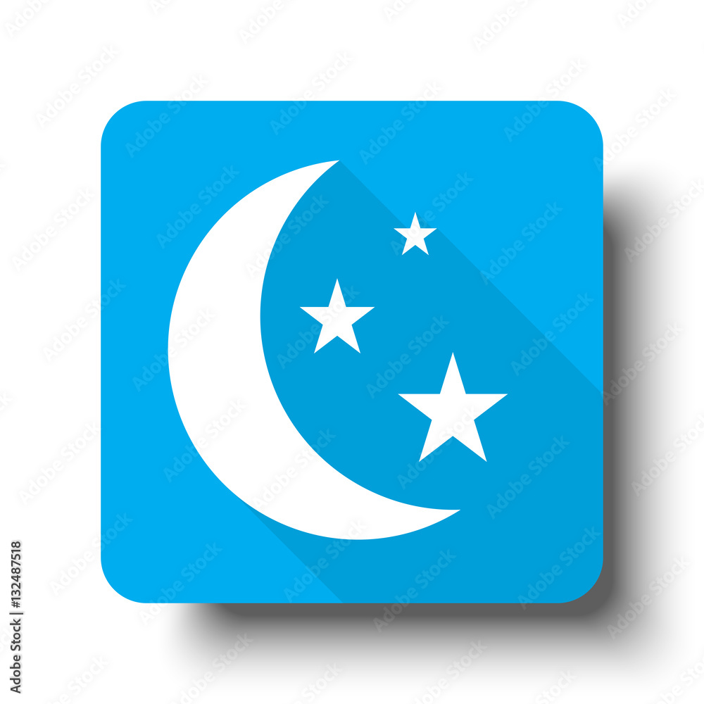 White Moon And Stars icon on blue web button White Moon And Stars icon on blue web button