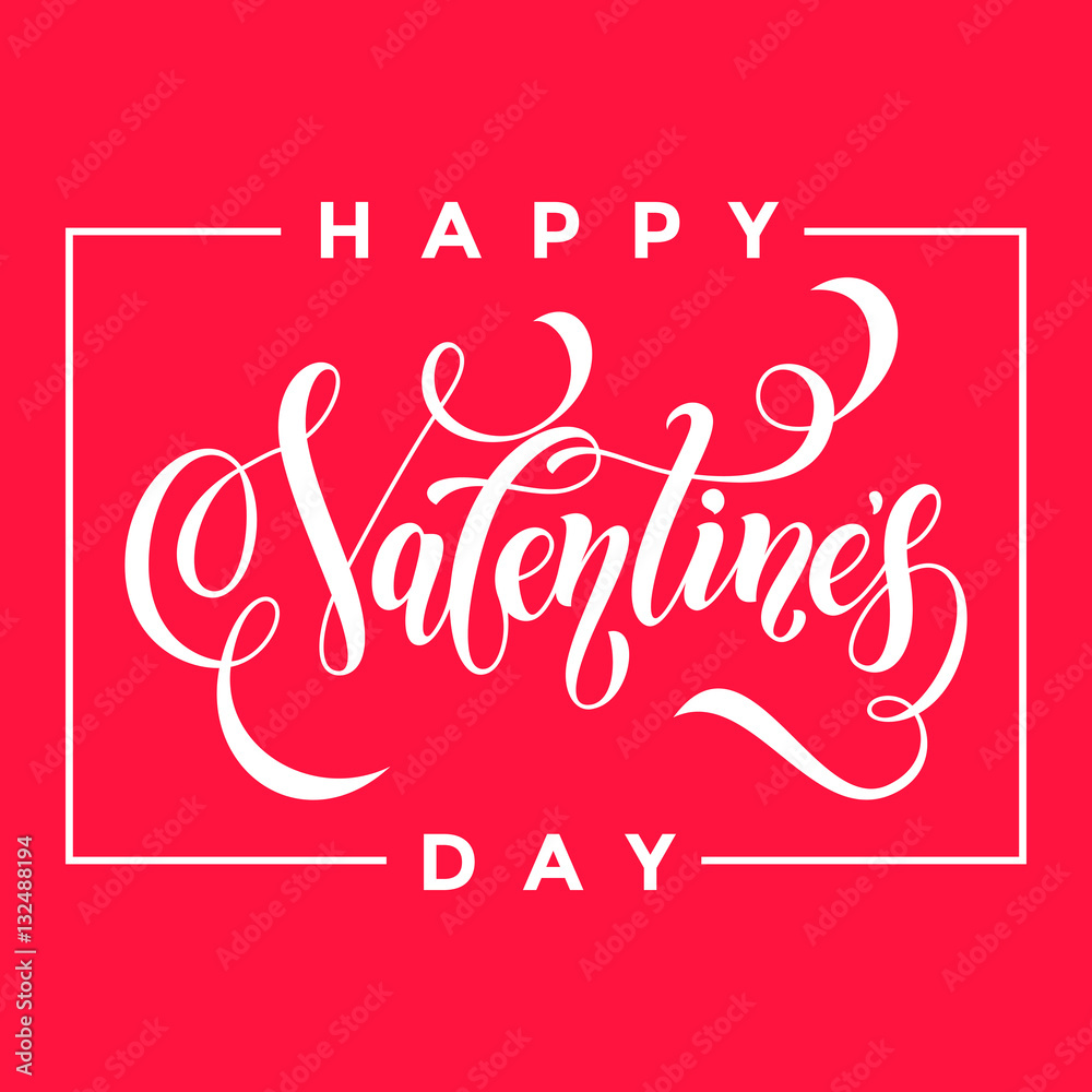 Happy Valentine day red calligraphy greeting card
