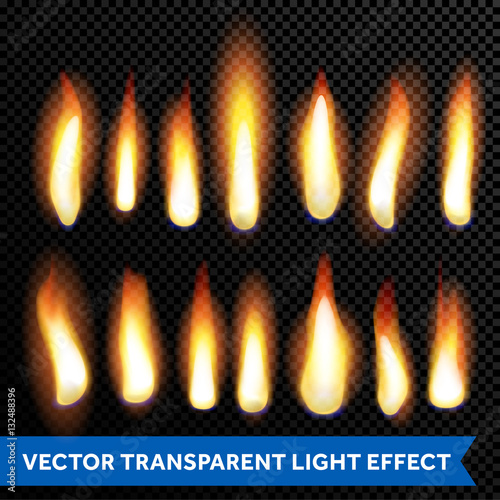 Flames fire burning flaming transparent vector set