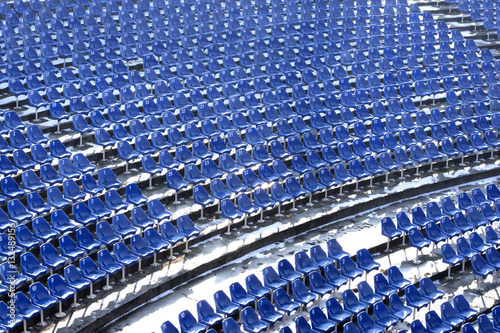 Empty seats in a stadium.
