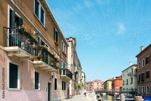 Beautiful view of water street and old buildings in Venice, ITAL