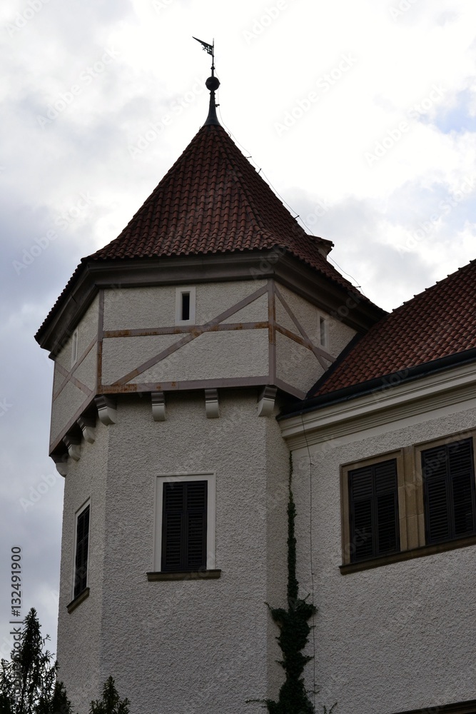 Architecture from Konopiste castle and cloudy sky