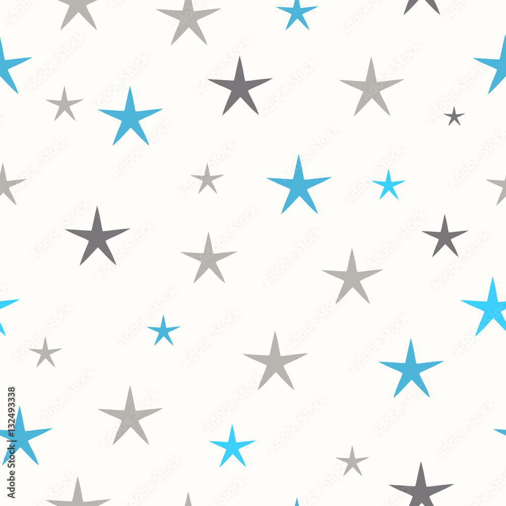 Hand drawn stars seamless pattern. Blue and gray colors on a light beige background Hand drawn stars seamless pattern. Blue and gray colors on a light beige background