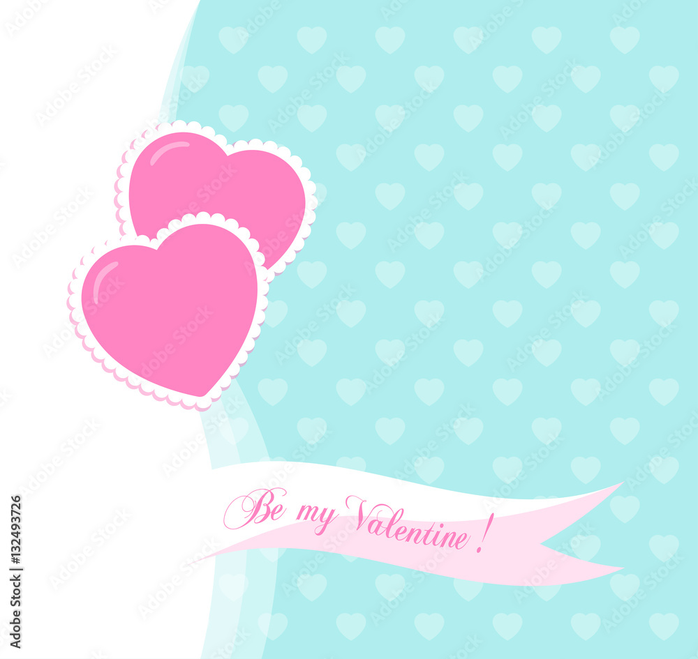 Banner Valentines Day with symbols hearts and lettering for concept design poster, greeting card or invitation. Cartoon style. Vector illustration.
