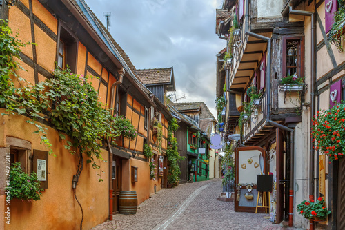 street in Riquewihr, Alsace, France