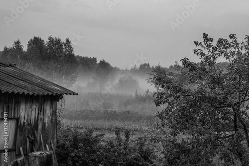 Obraz na płótnie Fog under meadow rural landscape Russia w salonie